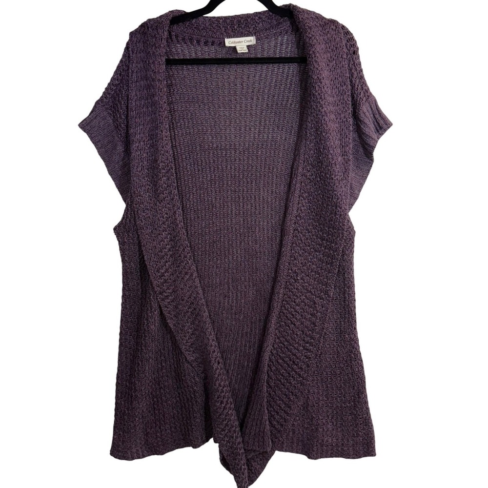 Coldwater Creek 1X Purple Linen Knitted Open Front Cardigan Kimono Coverup Beach